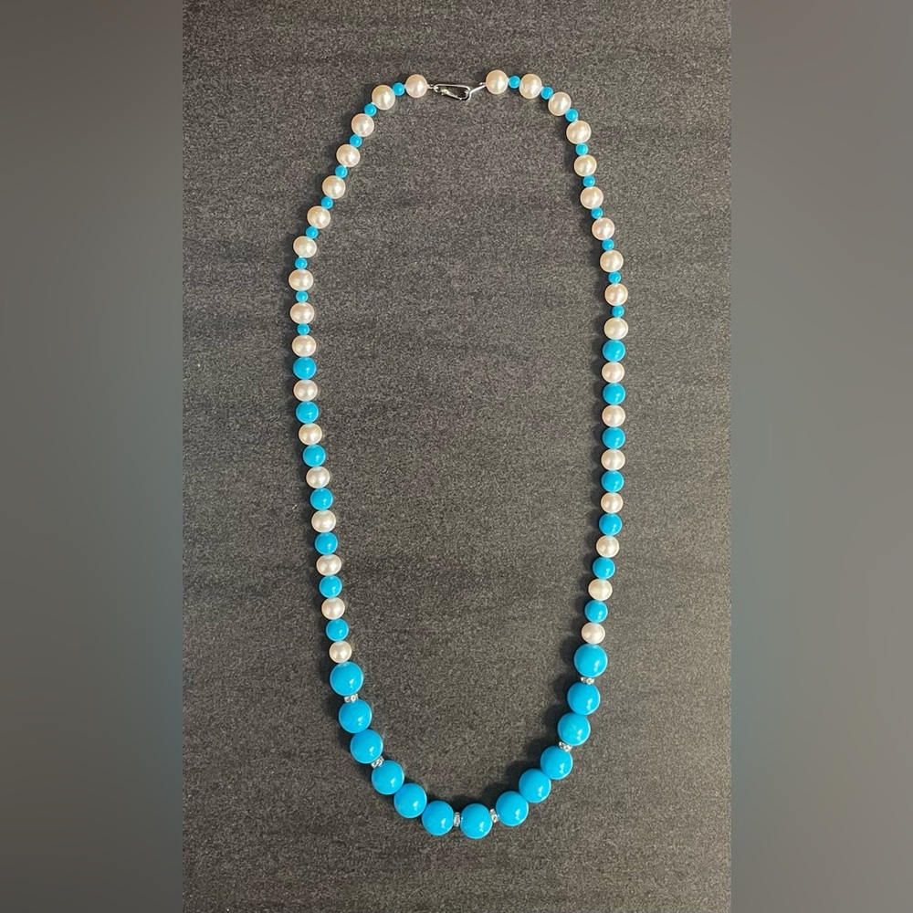 Vintage - Danbury Mint Sterling Silver, Pearl & Turquoise Necklace